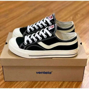 Sepatu Ventela Low Public Black Natural Model Hitam Putih Cocok Untuk Sekolah
