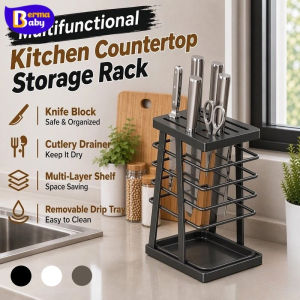 BERMA BEBA Multifunctional Kitchen Countertop Storage Rack Knife Block Chopsticks Holder Cutlery Drainer Shelf