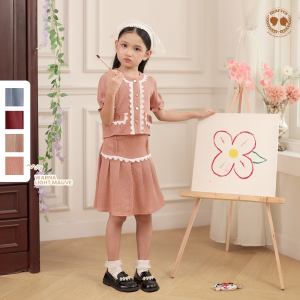 MARVES Miyeon Set Setelan Baju Rok Anak Perempuan Korean Style Bahan Knit Usia 2 Hingga 14 Tahun