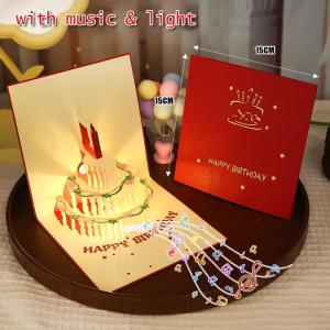 3D Light Music Birthday Card Pop Up Cake Creative Greeting Card Girl Kids Gift Thank You Cards Miniatures Best Wishes Postcard