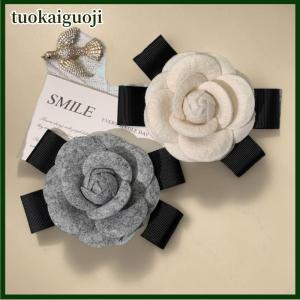 tuokaiguoji เข็มกลัดดอกไม้คาเมลเลียใหม่มีโบว์ผูกเสื้อสำหรับสตรีเครื่องประดับปกเสื้อเข็มกลัดสำหรับงานแต่งงานแนววินเทจสำหรับผู้หญิง