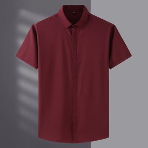 【Plus Size】60-175KG Big Size Men Short Sleeve Summer Thin Solid Color Loose Business Casual Shirt