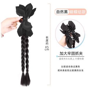 《501》 วิกผมเปีย ถักเปียข้าง ครึ่งหัว หางม้าสูง บิดเปียยาวแบบมวย โบว์ที่ด้านหลังศีรษะ คลิปหางม้า