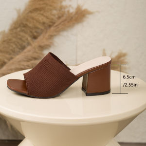 2026 Summer New Fashionable And Comfortable Fish-Mouth Slip-On Chunky Heel Knitted Sandals For Women
