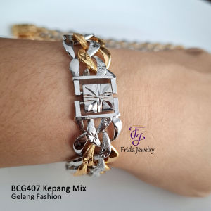 Gelang Tangan Rante Kepang Bunga Ukir Kombinasi Elegan Mewah Perhiasan Fashion Kualitas Premium Anti Karat bcg407