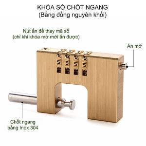 Khóa số chống trộm chốt ngang chống cắt 4 mã số thay đổi được chốt inox 304-D8mm (đồng nguyên khối-chống nước)