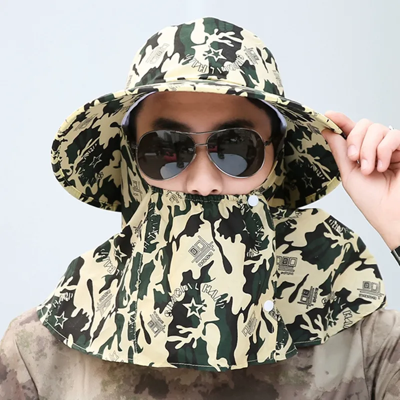 QZH Camouflage Sun Hat For Women Men UV Protection Wide Brim Hats With Face  Cover Neck Flap Outdoor Fishing Cap For Gardening Hiking