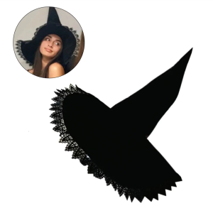 Soft Brimmed Witch Hat for Halloween Party Women Top Hat Pleated Witchcap Cos-play Costume Headwear Clothing Accessories