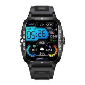 TT HAPPY  P76 1.96" Outdoor Military Smartwatch Men Bluetooth Call Smart Watch 3ATM IP68 Waterproof Rating Sports Fitness Watches