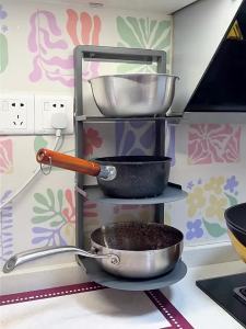 SXH No-drill wall-mounted kitchen storage rack foldable multi-functional pot rack sink layered prep tray cookware storage rack