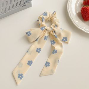 La jadore ยางรัดผมแบบผ้าแบบผูกโบว์ ลายดอกไม้มินิมอล สีพาสเทล ยางมัดผมเกาหลี Korean-style lovely hair circle bow hair band