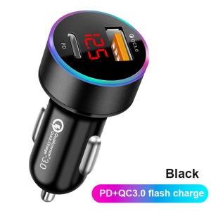 12V/24V Universal Car Charger PD+QC3.0 USB 2 Ports 38W Phone Quick Charge Cigarette Lighter Car Power Adapter with LED Voltmeter