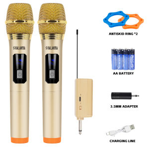 SHALANRA G802 Professional Wireless Microphone Set 2 Channel Gold Handheld Microphone UHF Suitable for Wedding Party Banquet