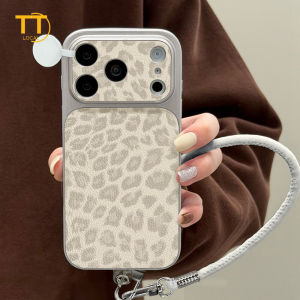 Tri-Town Luxury Leather Leopard Print Case For iPhone 17 16 15 11 12 13 14 Pro Max Hard Back Cover Skin Feel Casing with Phone Strap #EV84