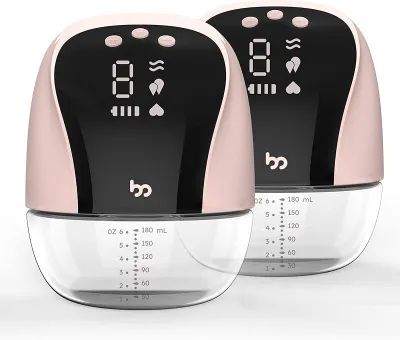 Breast Pump Hands Free Wearable Breast Pump with Ultra-Low Noise Stable Suction Traction Mode 4 Modes 10 Levels Electric Wireless Portable Breast Pump for Indoor Outdoor Use (Black Pink)