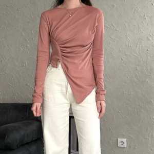 Assymetric Top blouse serut wanita lengan panjang daily top wanita blus kerut samping model korea