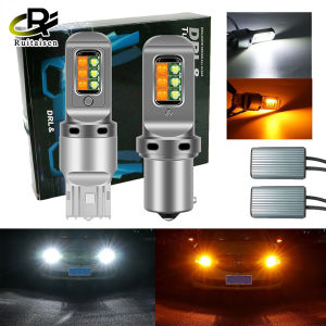 1Set LED Car DRL Turn Signal 2 in 1 BA15S BAU15S PY21W Canbus 3535 No Hyperflash T20 7440 w21w Dual Color 12SMD White Amber 12V