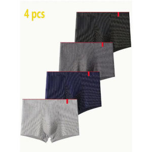4pcs Mens Striped Underwear Casual Boxer Briefs Shorts for Men Breathable Comfy Stretchy Boxer Trunks Sports Shorts Students Shorts