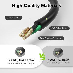 BN-LINK 6ft Outdoor Extension Cord 12/3 SJTW Heavy Duty Power Cord 3-Prong Grounded Plug Weather Resistant 15A 1875W Black for Lawn Garden Appliances ETL Listed