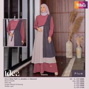 Baru Gamis Dress Sarimbit Nibras IDEA Plum Rose Twill x Jamaika mix Diamond Premium