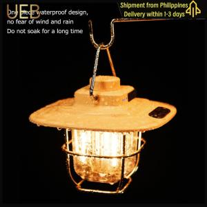 【UEB】LED Camping Lantern Vintage Portable Hanging Tent Lamp Stepless Dimming Waterproof IPX4 Rechargeable for Outdoors for Hiking Camp for Home