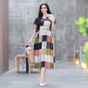 COD Dress Model Kimono Rayon Motif Kotak Abstrak Busui Kancing Depan Tali Samping Devino Style