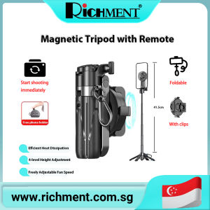 RICHMENT Mini Selfie Stick for iPhone 4-in-1 Multi-Functional 360° Rotating Magnetic Selfie Stick with Remote Control Pocket-Sized Tripod Handle with Extendable Support for iPhone and Android Phones Recording