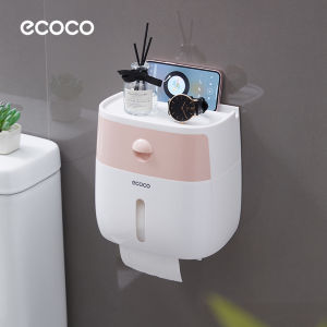(พร้อมส่ง)ECOCO กล่องใส่ทิชชู่ กันน้ำ ติดผน กล่องใส่กระดาษทิชชู่ 2ชั้นมีลิ้นชัก E1804
