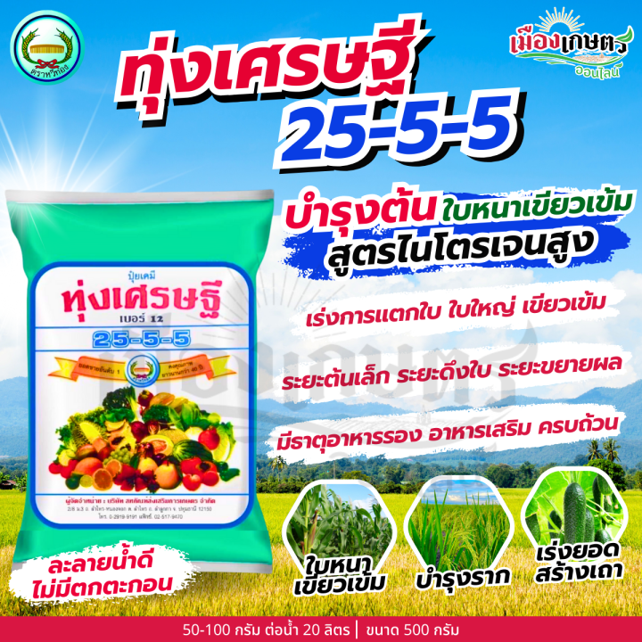 ปุ๋ยเกล็ด ทุ่งเศรษฐี 25-5-5 เร่งใบหนา เขียวเข้ม