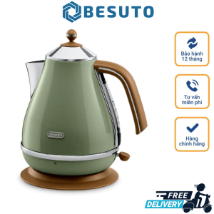 Ấm Siêu Tốc DELONGHI KBOV 2001 GR Ấm Đun Nước Bình Siêu Tốc Bình Đun Nước Phong Cách Cổ Điển Sang Trọng Dung Tích 1.7L Công Suất 2000 W Nhập Đức BH 12 Tháng