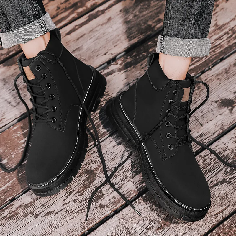 black shoes for men Men's Korean fashion platform boots teens school casual  high cut shoes