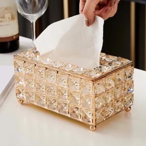 Crystal Tissue Nordic Fashionable Office Table Napkins Storage Bar Gold Diamond Holder Living Room Bedroom Decor Gift