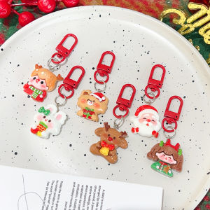 6PCS Cute Cartoon Christmas Series Keychain Santa Claus Elk Pendant Car Keyring Women Girls Bag Charms Friendship Couple New Year Xmas Jewelry Gifts