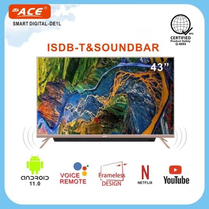 ACE 43" Smart Google TV DE1L(Android 12, Netflix, Youtube, Chromecast, BT, ISDB, Soundbar)
