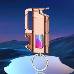 Creative Lighter Case Keychain Metal Armor Lighter Outdoor Portable Windproof Blue Flame Straight Forward Lighter Mens Gift