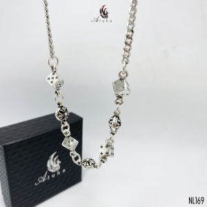 Dây chuyền đồng trắng không rỉ Chrome Heart khắc nổi hoa Iris xúc xắc biểu tượng CH - NL169 - Aluha