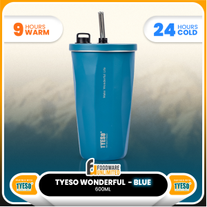 Tyeso 600ml Coffee Mug Tumbler Hot & Cold (Blue) With Straw Stainless Steel Vacuum Insulated Tumbler