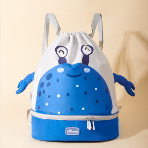 Sunveno Kids Toddler Swimming Bag Cartoon Drawstring Backpack with Dry and Wet Separation Waterproof Storage Bag