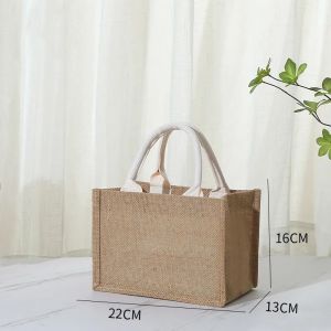 COOLDA Womens Bag linen tote bag gift bag burlap bag diy storage bag shopping bag coated burlap thickened lunch box bag（Webbing handle）