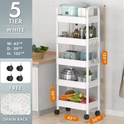 F&F: Trolley 3/4/5 Tier Storage Rack With Wheels | Multipurpose Trolley Rack | Bathroom Bedroom Organizer | Rak Troli Bertingkat | Kitchen Trolley | Troli Barang / Troli Beroda
