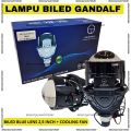 LAMPU PROJIE PROJI PROJECTOR BILED GANDALF 2.5 INCH 60WATT 60W BLUE LENS BI LED HIGH LOW BODY BLACK PLUS KIPAS BILED MOTOR MOBIL. 