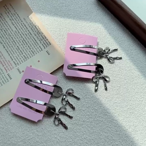 Bowknot Heart Pendant Hair Clip Lightweight Metal Hairpin for Kids Women Headwear Suitable for Different Hairstyles