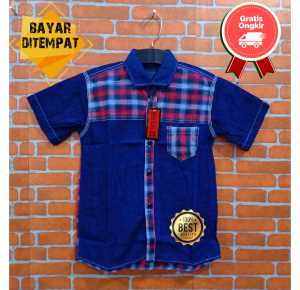 Kemeja Lengan Pendek Anak Laki Laki Pria Remaja Dewasa Bahan Jeans Adem Melar Motif Bermotif Polos Kotak Kotak Murah Umur Usia PAUD TK SD SMP SMA Umur Usia 1 2 3 4 5 6 7 8 9 0 Tahun
