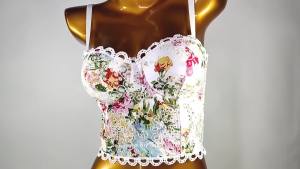 CLOUD4D-White Bustier with floral and eyelet detailed White Top Vintage R Corset Suspender Trend㏇X0408