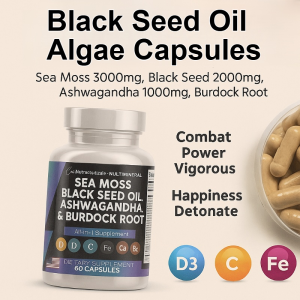 Black Seed Oil Ashwagandha Nutritional Capsules For Immune System Gut Skin Energy Daily Health Supplement