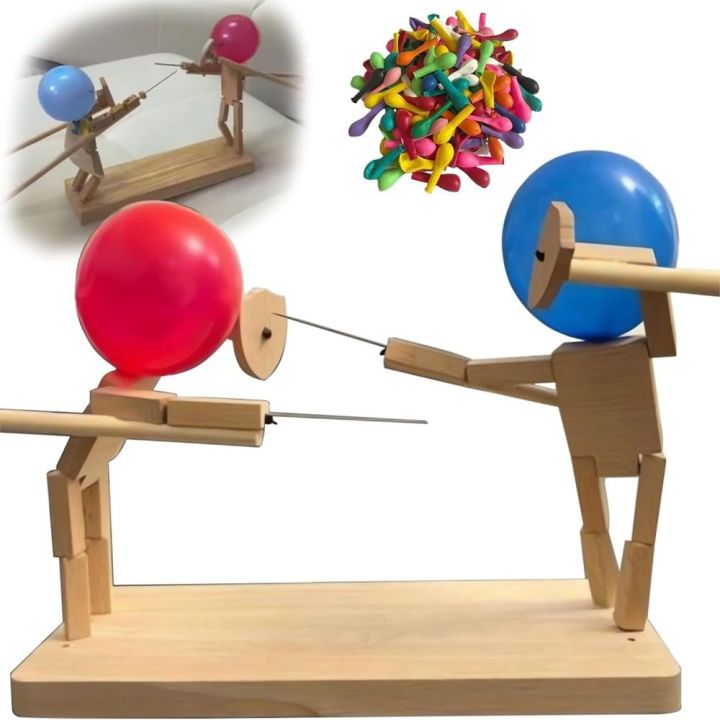 TONGQUDA Two-Player Balloon Bamboo Man Battle with 20 Balloons 4 Best Whack  A Balloon Game Wooden Bots Battle Game Fast-Paced Wooden Fighter DIY Bamboo  Man Battle Set Adults and Family