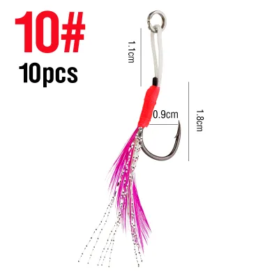 Mustad 10Pcs Fishing Jigging Assist Hooks Luminous Single Jig Hooks High Carbon Steel Slow Fish Tackle for Saltwater Freshwater Fishing