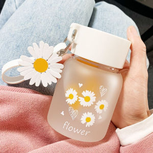 Gelas Tumbler Kaca Buram Daisy Aesthetic Botol Minum Dengan Gantungan Daisy