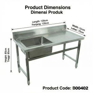 Thickened Non-Magnetic Stainless Steel Freestanding Kitchen Sink (120x70x85cm) – Single-Bowl Sink with Stand for Dishwashing and Vegetable Washing