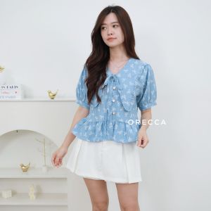Seon Blouse Coral Pita Atasan Wanita Tangan Pendek Orecca